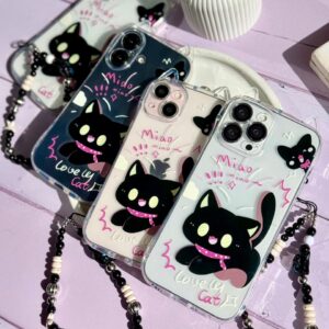 قاب گربه مشکی گوش دار با آویز (کدC2131)