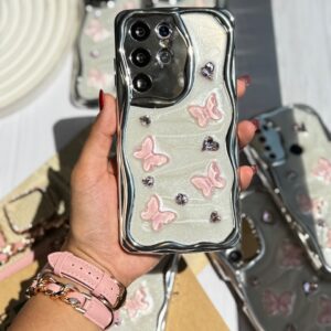 قاب کرومی پروانه و قلب صورتی آیفون و اندرویدی (کدC1825)