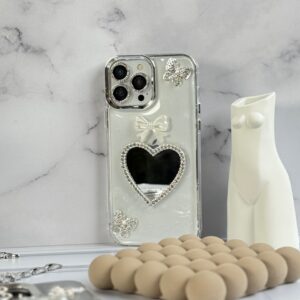 قاب شاینی قلب آینه ای با محافظ لنز رینگی نگینی (کدC1889)