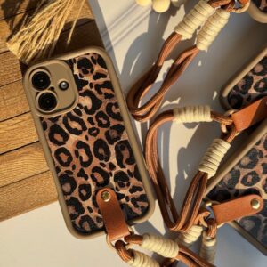 قاب پلنگی قهوه ای سالید با آویز آیفون سامسونگ شیائومی (کدC1925)