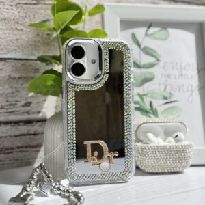 قاب Dior آینه ای دور نگین با آویز قلبی پاپیونی (کدC1989)